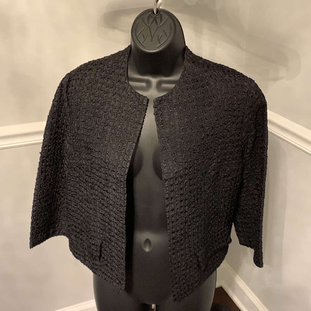 Vintage Black Crinkle All Rayon Cropped Jacket Size M